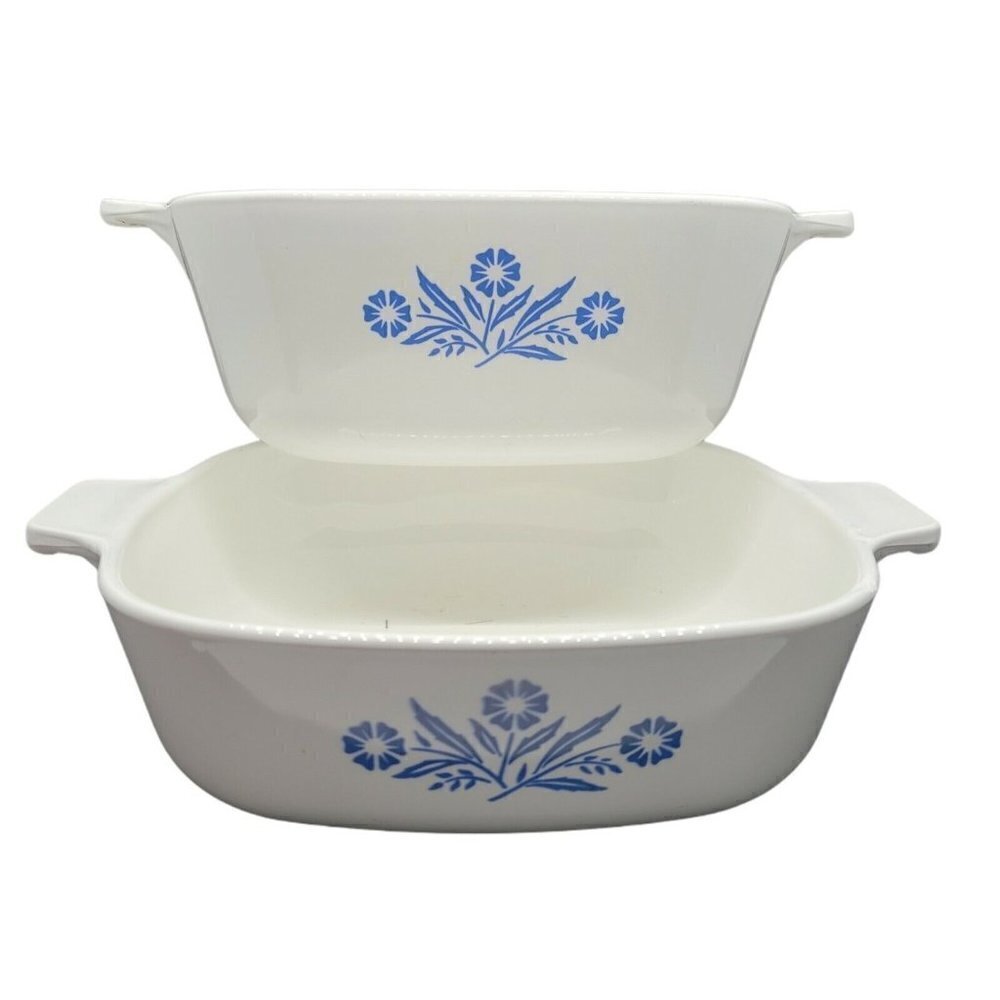 Corning Ware 1qt And 1 1/2qt Square Casserole Dishes Blue Cornflower READ DESC